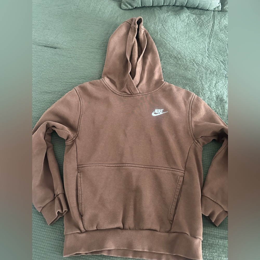 Nike Brown Pullover Hoodie with White Swoosh